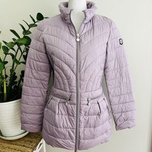 Bernardo Lavender Purple Quilted Primaloft Puffer Packable Zip Front Coat Medium